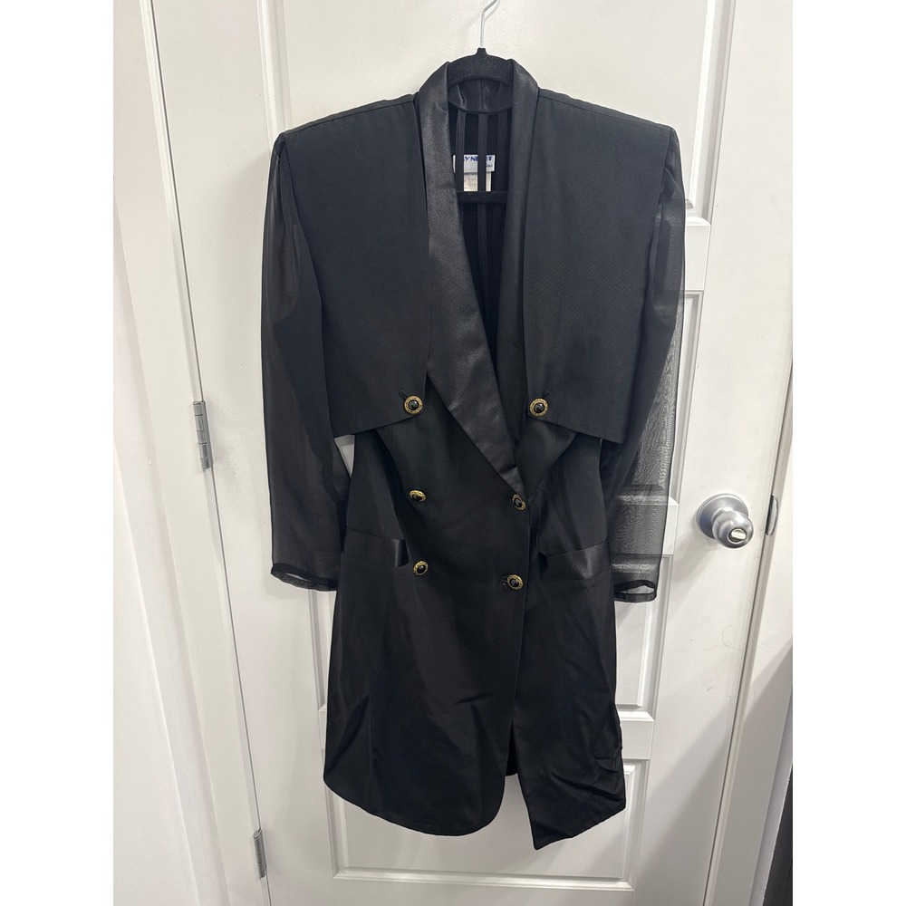 Vintage By Night Black Tuxedo Mini Dress size 7 shoulder pad cropped jacket